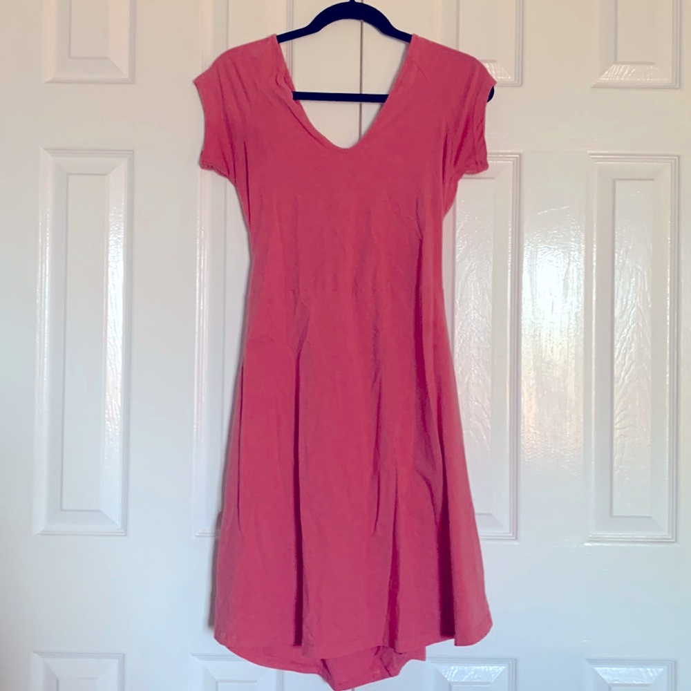 Women's Pink Short Sleeve Fit-and-Flare Dress - Picture 2 of 4
